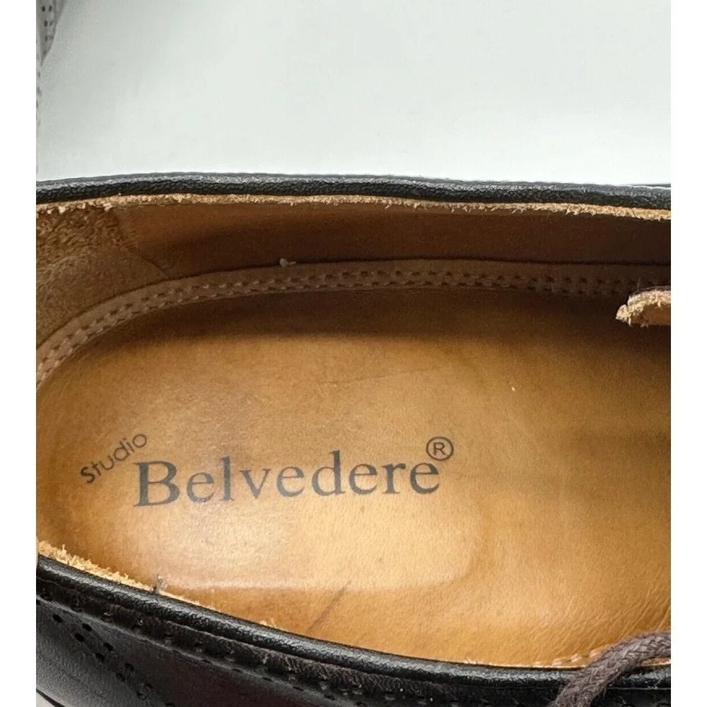 Belvedere Shoes Mens 13D Lampard Brown Leather Oxford Dress Burnished Lace Up